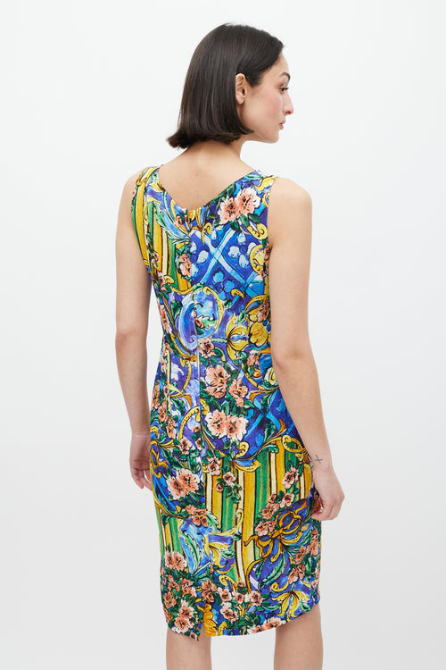 Dolce 
Gabbana Blue 
Multicolour Majolica Floral Dress