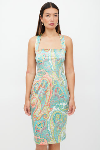 Dolce 
Gabbana Blue 
Multicolour Satin Paisley Dress