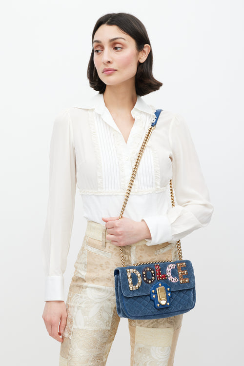 Dolce 
Gabbana Blue 
Multicolour Velvet Lucia Logo Bag