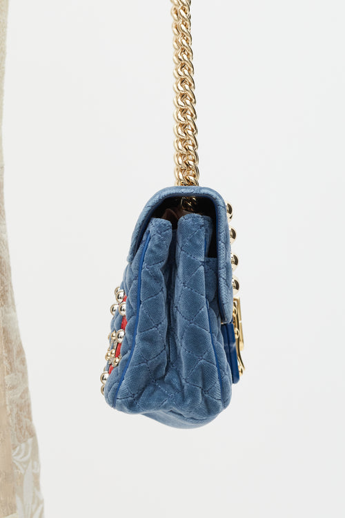 Dolce 
Gabbana Blue 
Multicolour Velvet Lucia Logo Bag