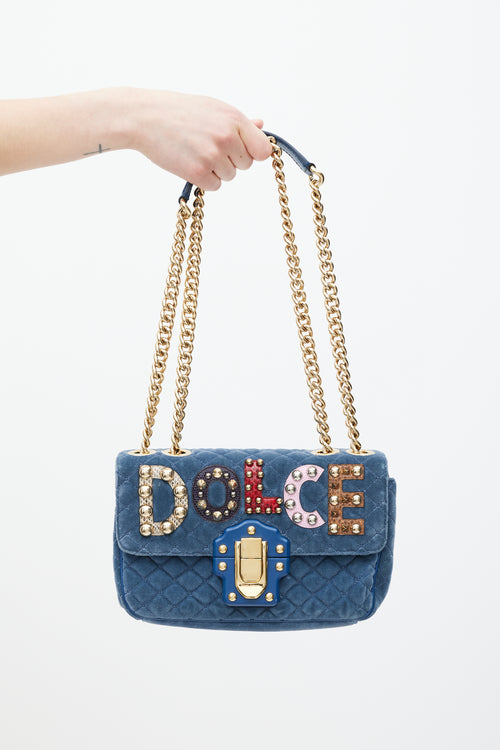 Dolce 
Gabbana Blue 
Multicolour Velvet Lucia Logo Bag