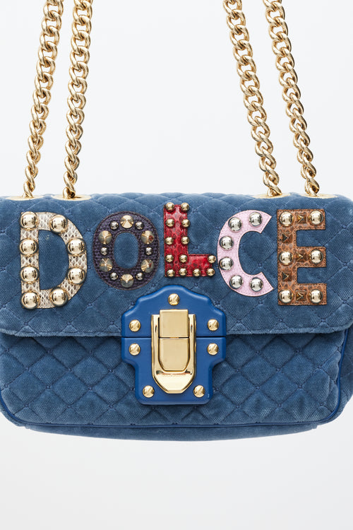 Dolce 
Gabbana Blue 
Multicolour Velvet Lucia Logo Bag