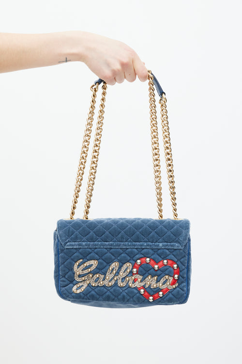 Dolce 
Gabbana Blue 
Multicolour Velvet Lucia Logo Bag