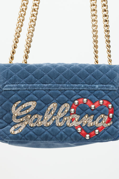 Dolce 
Gabbana Blue 
Multicolour Velvet Lucia Logo Bag