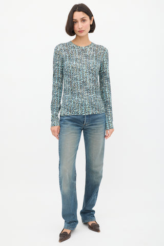 Dolce 
Gabbana Blue 
Multicolour Wool Floral Long Sleeve Top