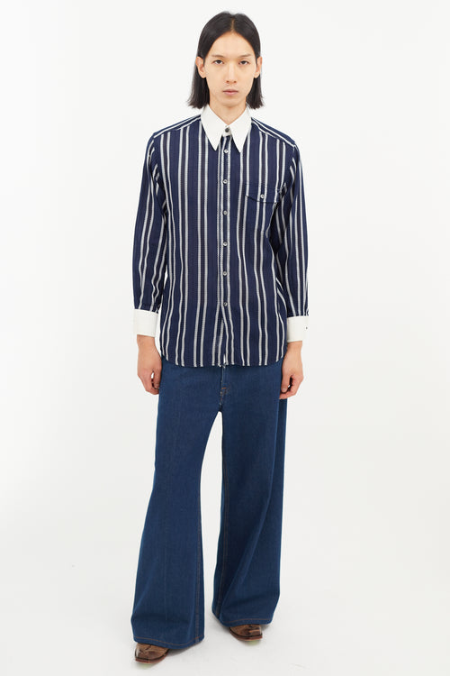 Dolce 
Gabbana Blue 
White Herringbone Shirt