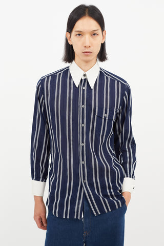 Dolce 
Gabbana Blue 
White Herringbone Shirt