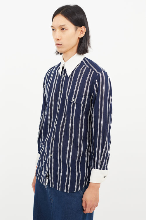 Dolce 
Gabbana Blue 
White Herringbone Shirt