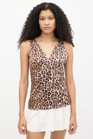 Dolce 
Gabbana Brown 
Beige Satin Printed V-Neck Top