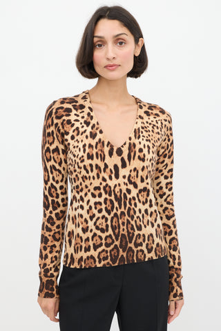 Dolce 
Gabbana Brown Cashmere Printed V-Neck Sweater