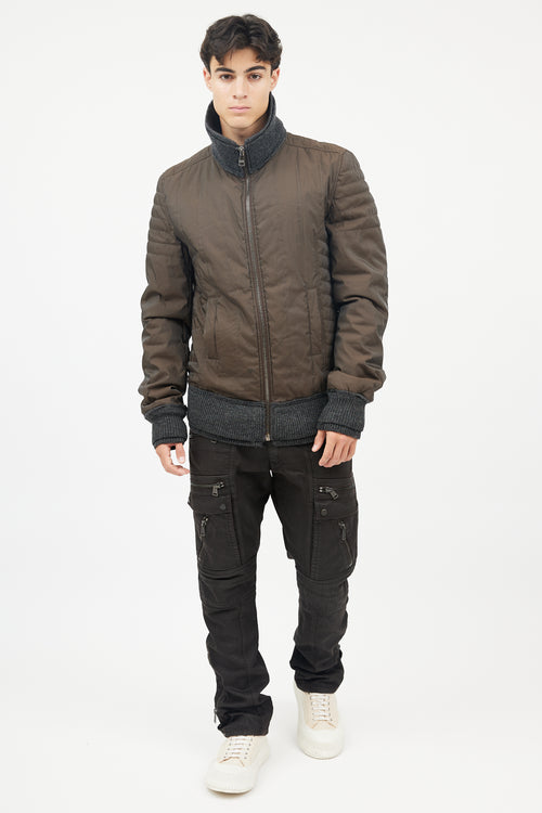 Dolce 
Gabbana Brown 
Grey Wool Trim Bomber  Jacket