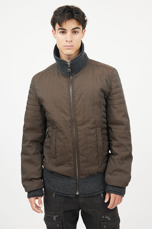 Dolce 
Gabbana Brown 
Grey Wool Trim Bomber  Jacket