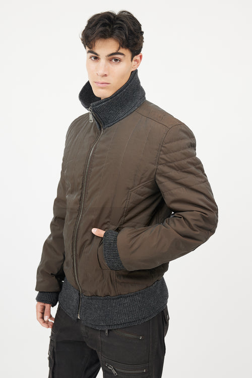 Dolce 
Gabbana Brown 
Grey Wool Trim Bomber  Jacket