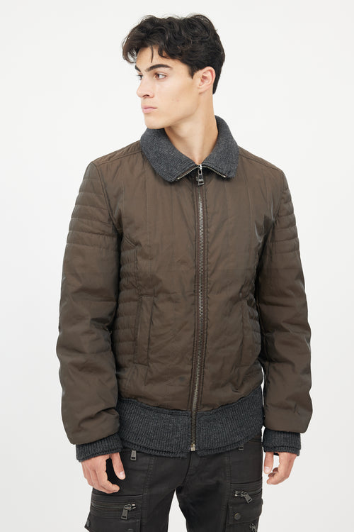 Dolce 
Gabbana Brown 
Grey Wool Trim Bomber  Jacket