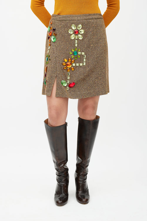 Dolce 
Gabbana Brown 
Multicolour Embellished Wool Skirt