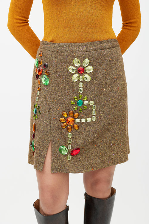 Dolce 
Gabbana Brown 
Multicolour Embellished Wool Skirt