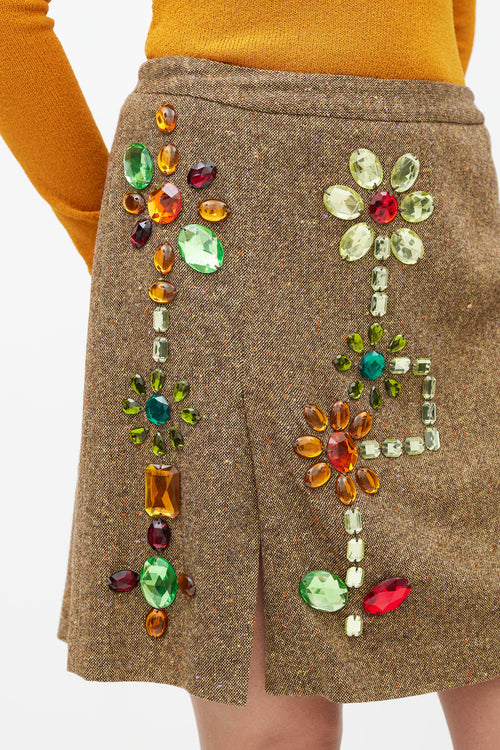 Dolce 
Gabbana Brown 
Multicolour Embellished Wool Skirt