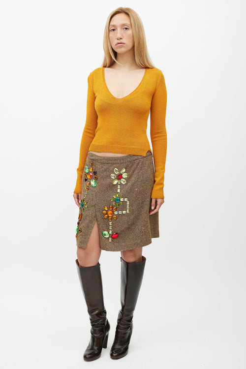 Dolce 
Gabbana Brown 
Multicolour Embellished Wool Skirt