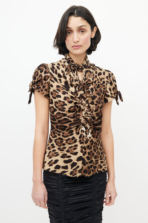 Dolce 
Gabbana Brown Printed Gathered Tie Top