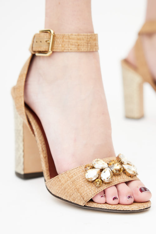 Dolce 
Gabbana Brown Raffia 
Ayers Embellished Sandal