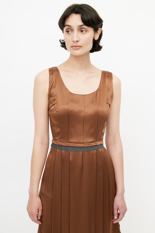 Dolce 
Gabbana Brown Silk Pleated Dress