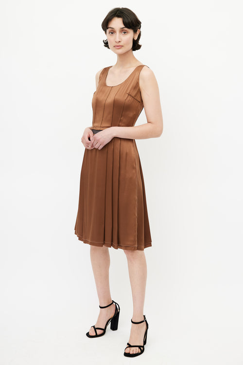 Dolce 
Gabbana Brown Silk Pleated Dress