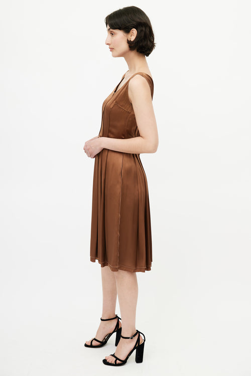 Dolce 
Gabbana Brown Silk Pleated Dress