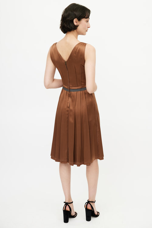 Dolce 
Gabbana Brown Silk Pleated Dress