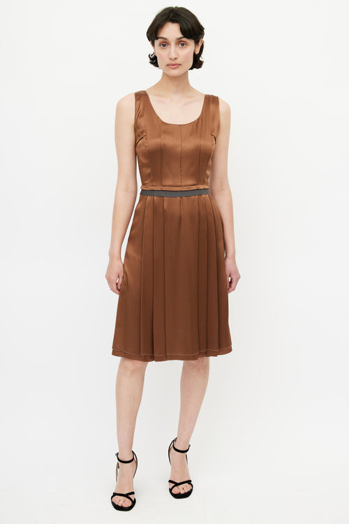 Dolce 
Gabbana Brown Silk Pleated Dress