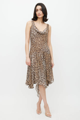 Dolce 
Gabbana Brown Silk Printed Cowl Dress