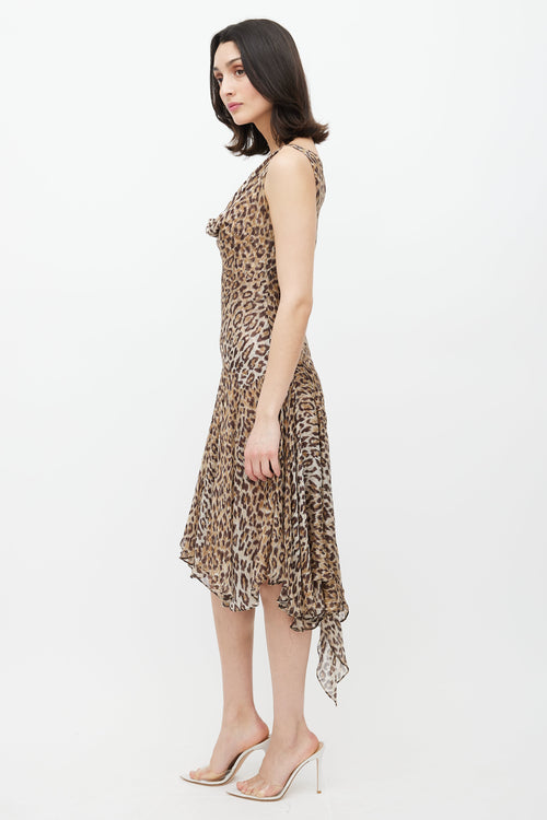 Dolce 
Gabbana Brown Silk Printed Cowl Dress