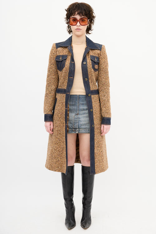 Dolce 
Gabbana Brown Tweed 
Denim Trench Coat