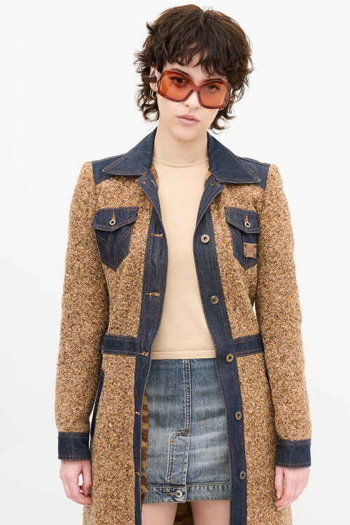 Dolce 
Gabbana Brown Tweed 
Denim Trench Coat