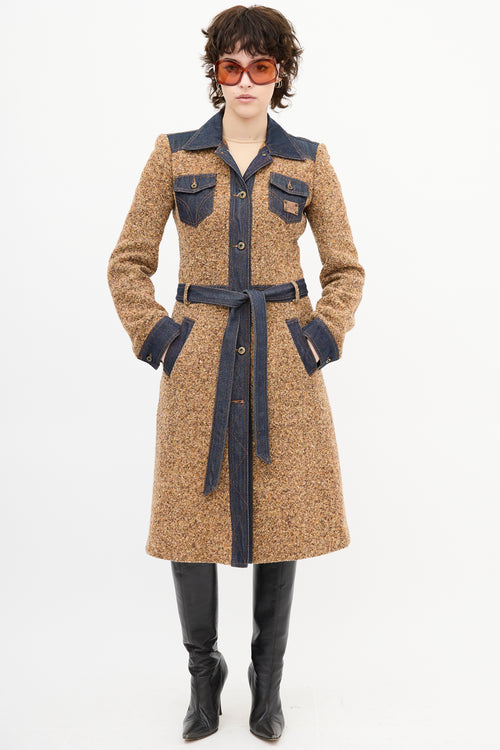 Dolce 
Gabbana Brown Tweed 
Denim Trench Coat