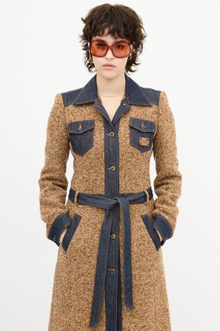 Dolce 
Gabbana Brown Tweed 
Denim Trench Coat