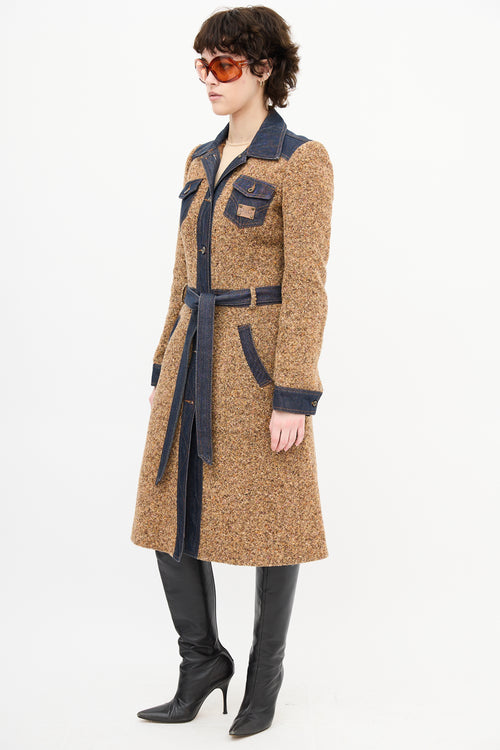 Dolce 
Gabbana Brown Tweed 
Denim Trench Coat