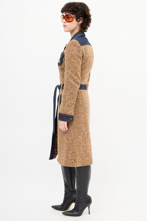 Dolce 
Gabbana Brown Tweed 
Denim Trench Coat