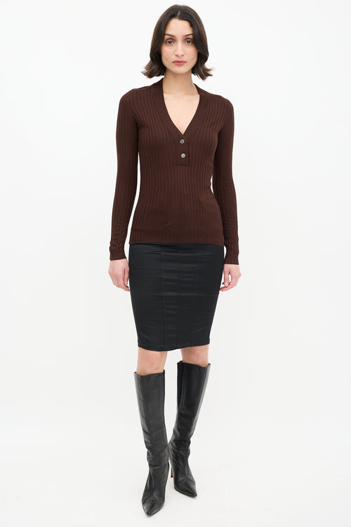 Dolce 
Gabbana Brown Wool Button Up V-Neck Top