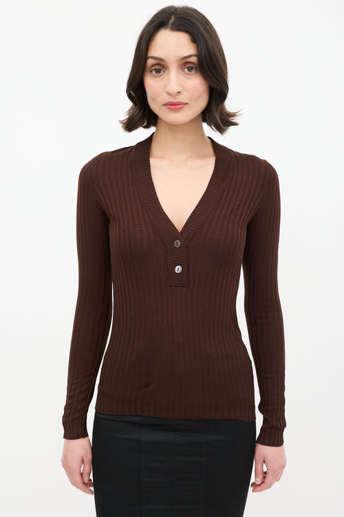 Dolce 
Gabbana Brown Wool Button Up V-Neck Top