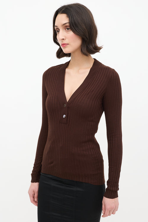 Dolce 
Gabbana Brown Wool Button Up V-Neck Top