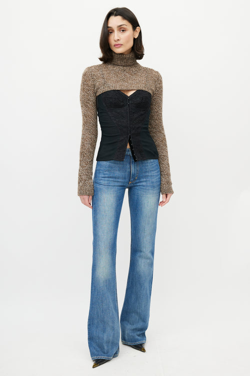 Dolce 
Gabbana Brown Wool Cropped Sweater Shrug