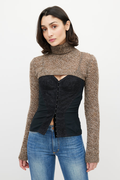 Dolce 
Gabbana Brown Wool Cropped Sweater Shrug