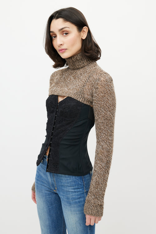 Dolce 
Gabbana Brown Wool Cropped Sweater Shrug