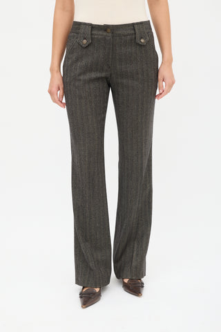 Dolce 
Gabbana Brown Wool Herringbone Flared Trouser