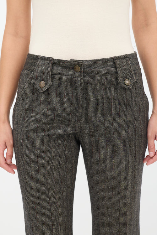 Dolce 
Gabbana Brown Wool Herringbone Flared Trouser