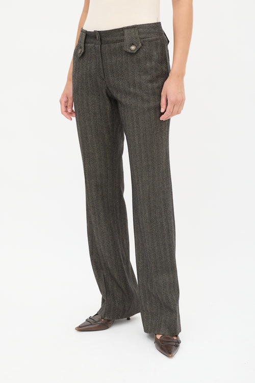 Dolce 
Gabbana Brown Wool Herringbone Flared Trouser