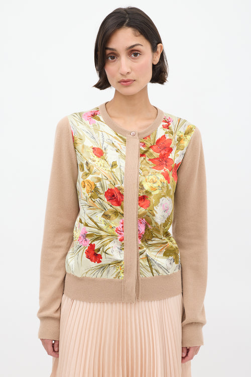 Dolce 
Gabbana D&G Brown Cashmere 
Multi Silk Floral Cardigan