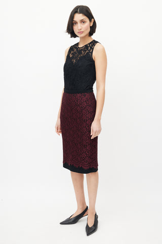 Dolce 
Gabbana Burgundy 
Black Lace Skirt