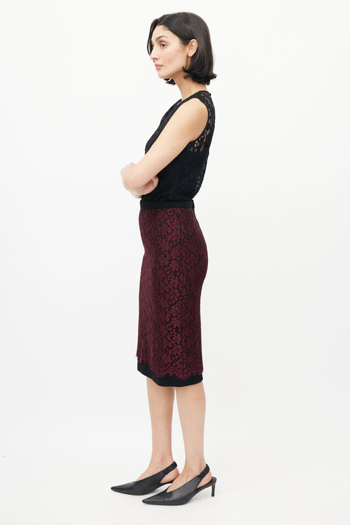 Dolce 
Gabbana Burgundy 
Black Lace Skirt