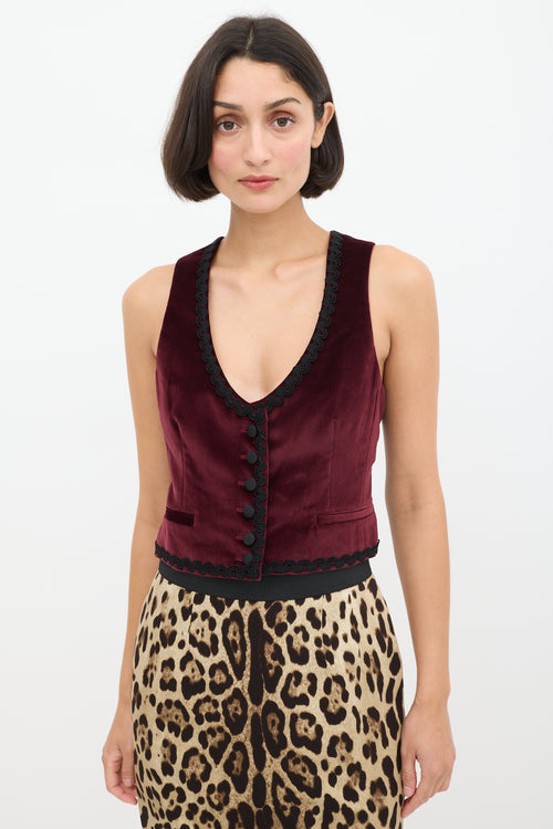 Dolce 
Gabbana Burgundy 
Black Velvet Trimmed Vest